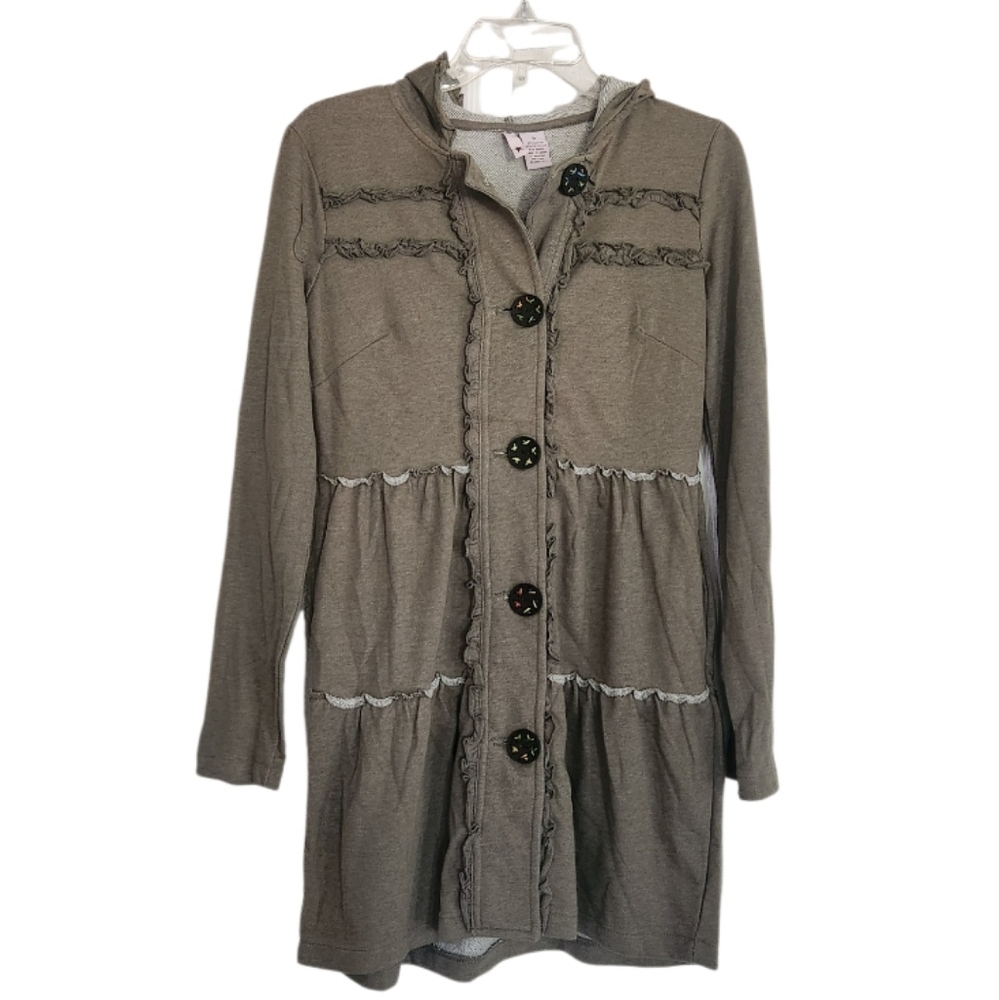 Olive Green Ruffled Button-Up Cardigan Sweater Sz Small Nwt